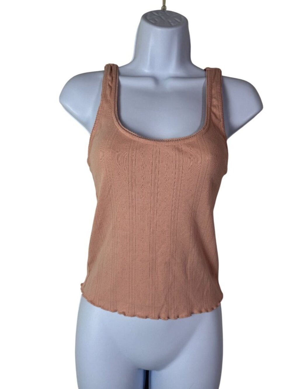 American Eagle Peach Ribbed Tank Top baby tee Scalloped Hem Women Size Small Y2K